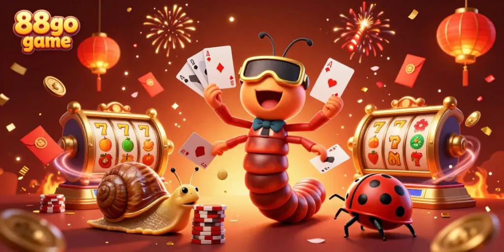 Experience thrilling 88go game action with a dynamic 3D casino illustration showcasing vibrant characters and big wins.