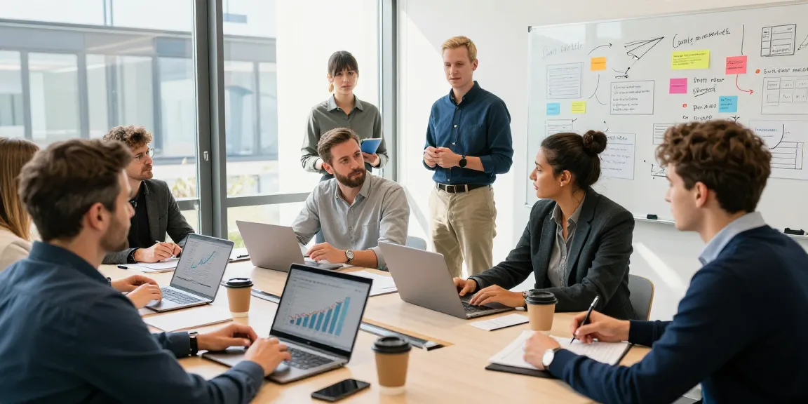 Dynamic meeting of Schweizer Unternehmernetzwerk members in a modern conference room