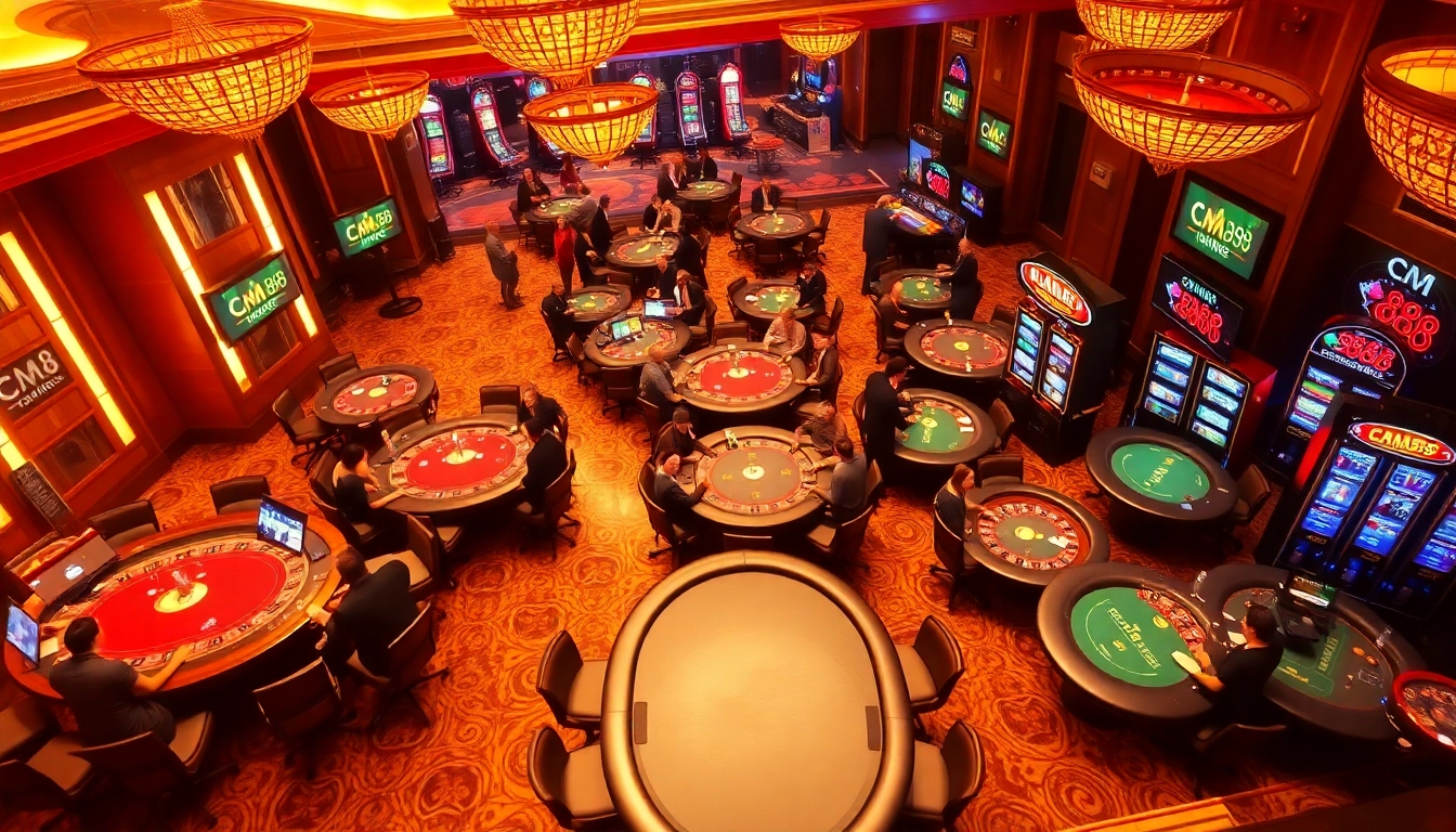 Experience the excitement of CM 88 with players enjoying casino games and vibrant digital interfaces.