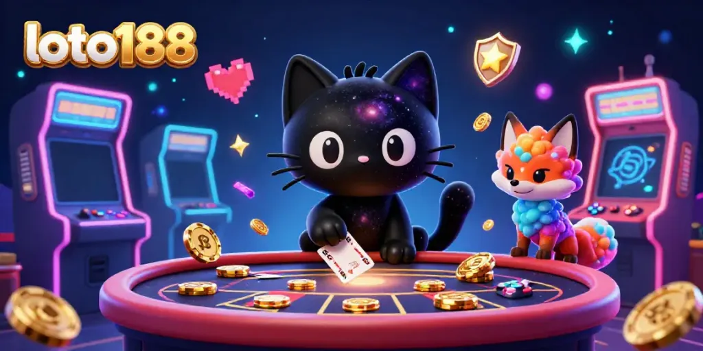 Experience thrilling gaming at loto188 with colorful characters at a cosmic casino table.