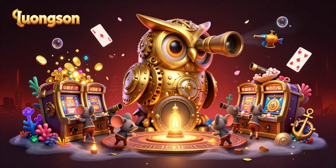 Experience luongson's exciting casino atmosphere with a clockwork owl and dynamic slot machines.