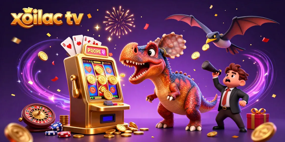 Experience thrilling gameplay with xoilac tv as dinosaurs engage in a casino frenzy, capturing golden coins.