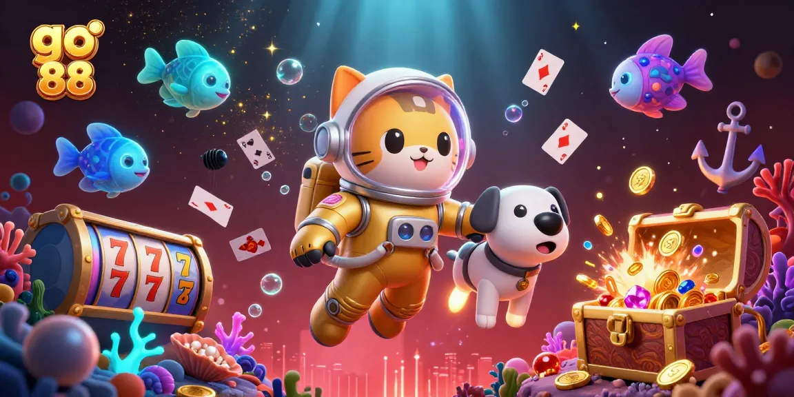 Experience thrilling gameplay with go 88 through a vibrant 3D casino illustration filled with slots and excitement.