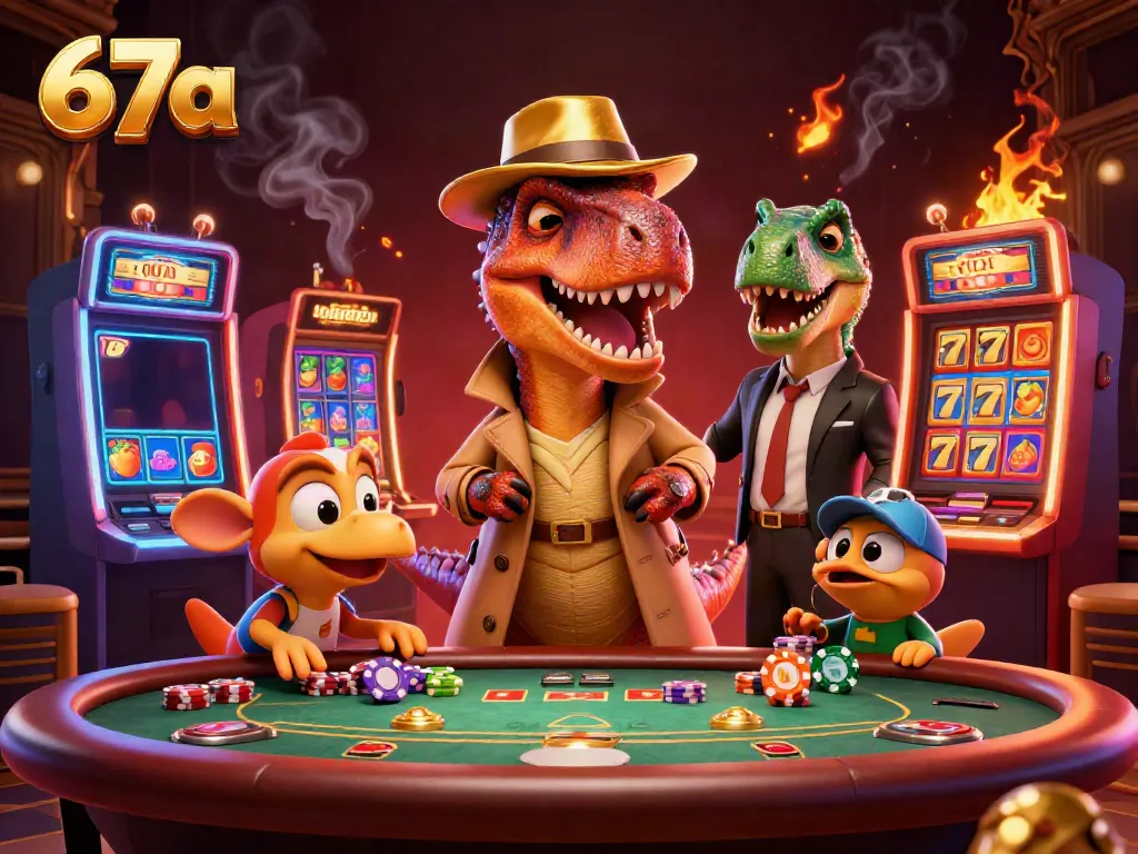 Engage in thrilling gameplay at 67a's vibrant casino scene filled with colorful slot machines.