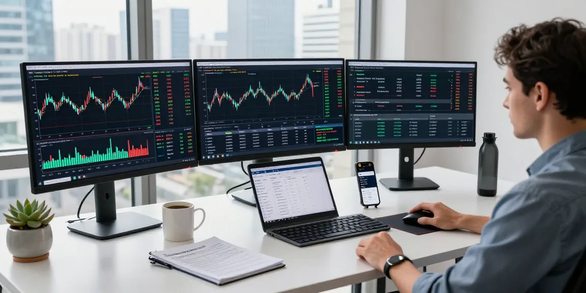 Professional cryptocurrency trading workspace demonstrating Flingeverx official website with advanced tech setup, DeFi dashboard, Bitcoin trading charts, and secure digital wallet.