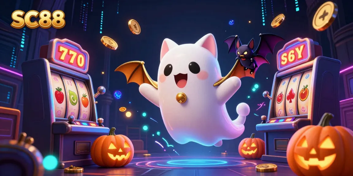 Immerse in SC88's haunted slots adventure with ghost cat, jackpot reels, and glowing symbols.
