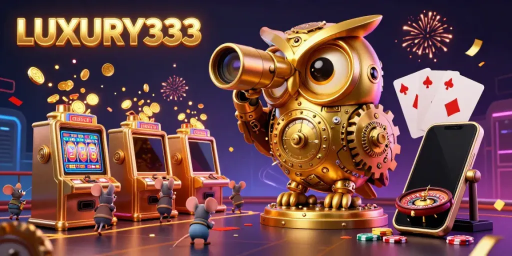 Rasakan sensasi permainan di LUXURY333 dengan karakter unik dan elemen kasino yang meriah.