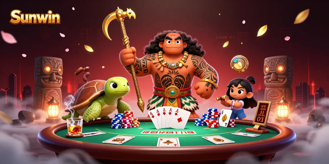 Experience thrilling poker action at Sunwin with a vibrant 3D casino illustration.