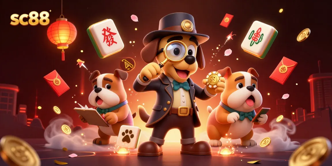 sc88 captures a thrilling treasure hunt scene with a detective bloodhound and mahjong tiles.