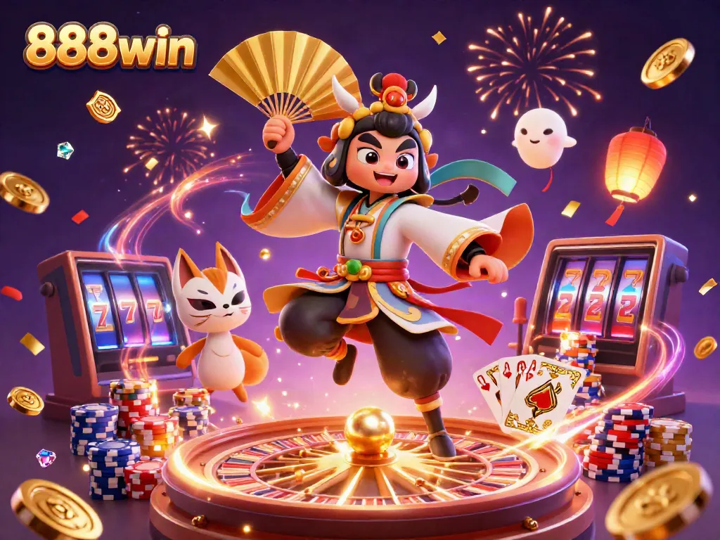 Engage with 888win's exciting casino atmosphere, featuring dynamic games and festive elements.
