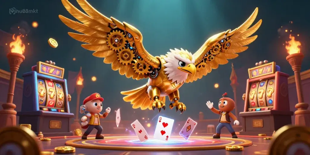 Engage with mu88mkt's vibrant casino scene featuring cybernetic elements and dynamic slot games.