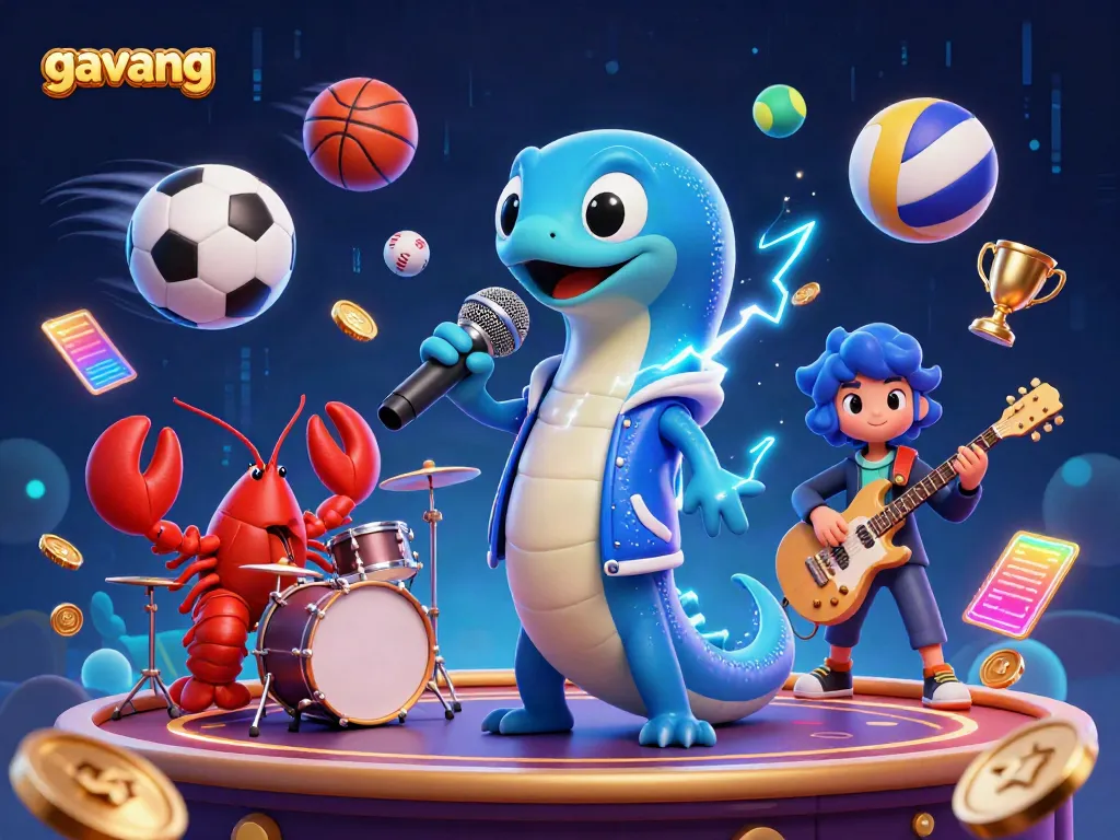 Celebrate betting excitement with a dynamic Gavang-themed underwater scene featuring energetic characters and sports elements.