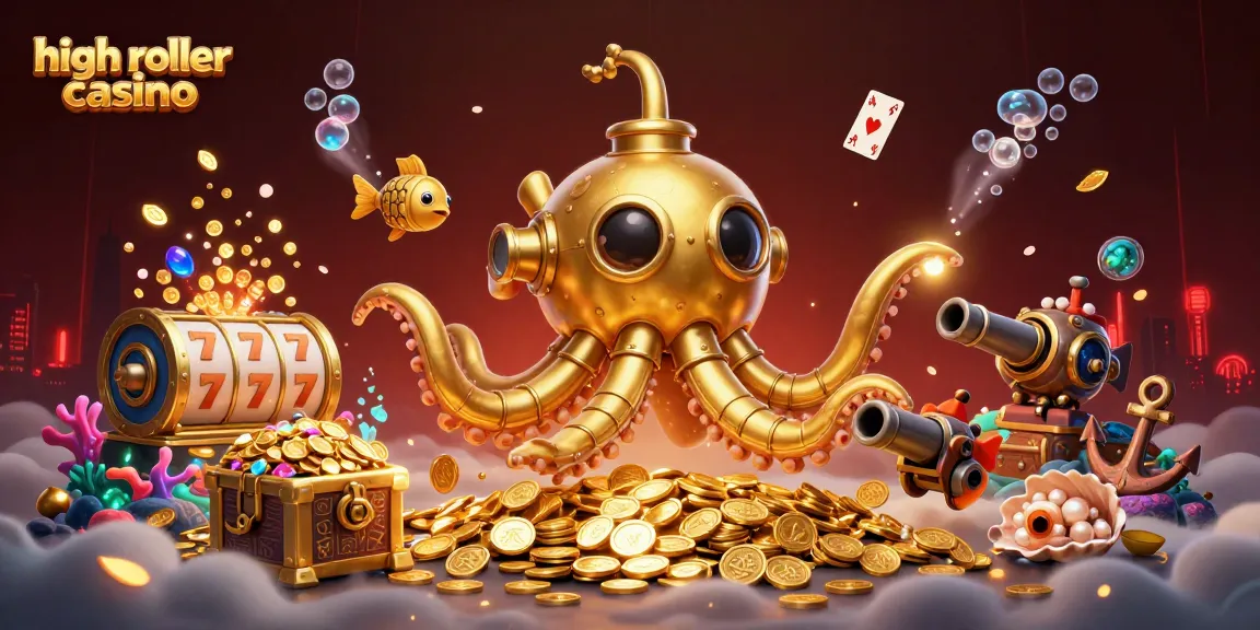 Engage in thrilling high roller casino action with vibrant 3D illustration of an epic underwater treasure hunt.