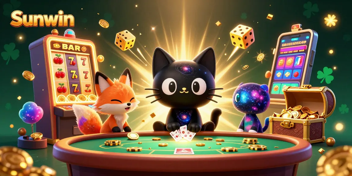 Play exciting slots at Sunwin with a cosmic casino illustration showcasing vibrant action.