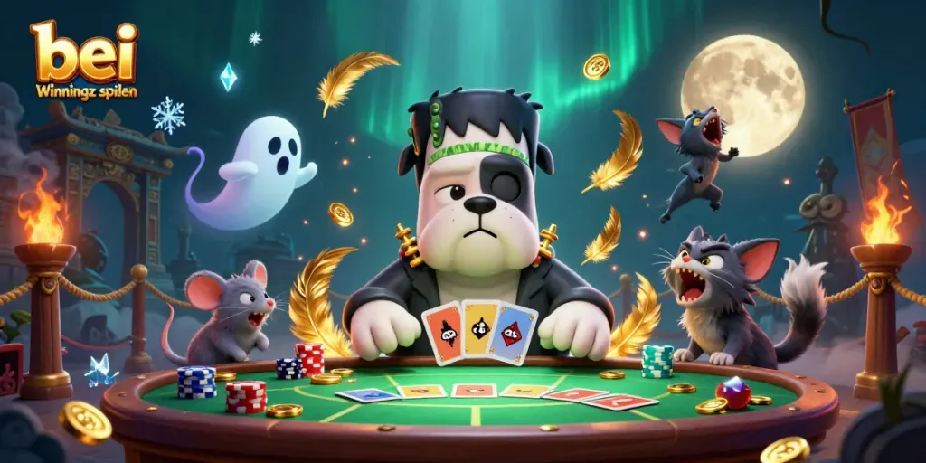Bei Winningz spielen: Der Frankenstein-Bulldog und der Geister-Maus am Kartentisch