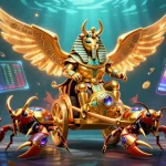Bet on victory with 90phut link, featuring a golden beetle alongside crypto coins and poker chips.