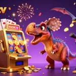 Experience thrilling gameplay with xoilac tv as dinosaurs engage in a casino frenzy, capturing golden coins.
