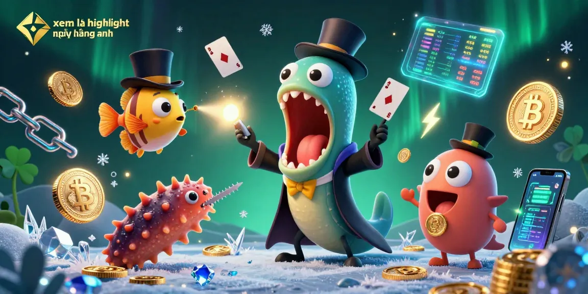 Engage with xem lại highlight ngoại hạng anh in a vibrant, action-packed scene featuring animated sea creatures and crypto elements.